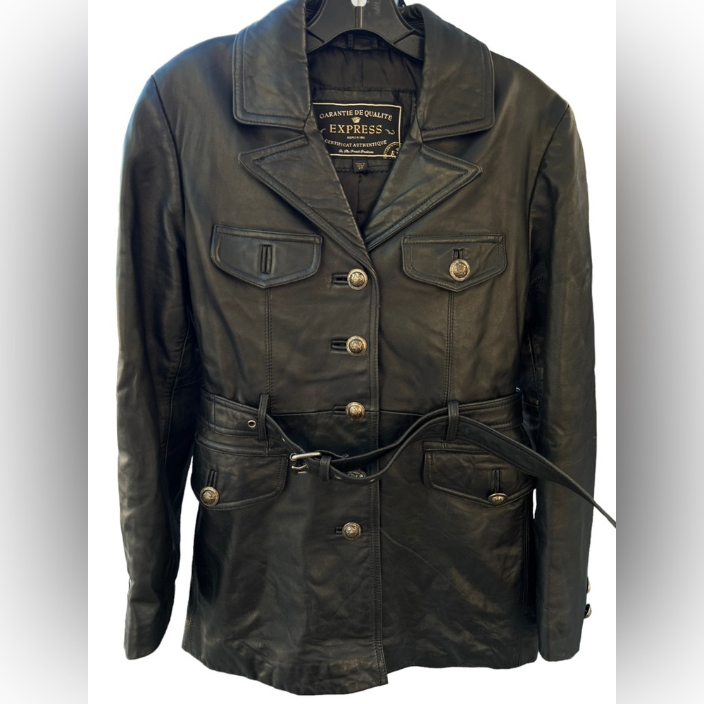 Vintage Express Black Genuine Leather Thermal Insulated Woman’s Jacket Size XS